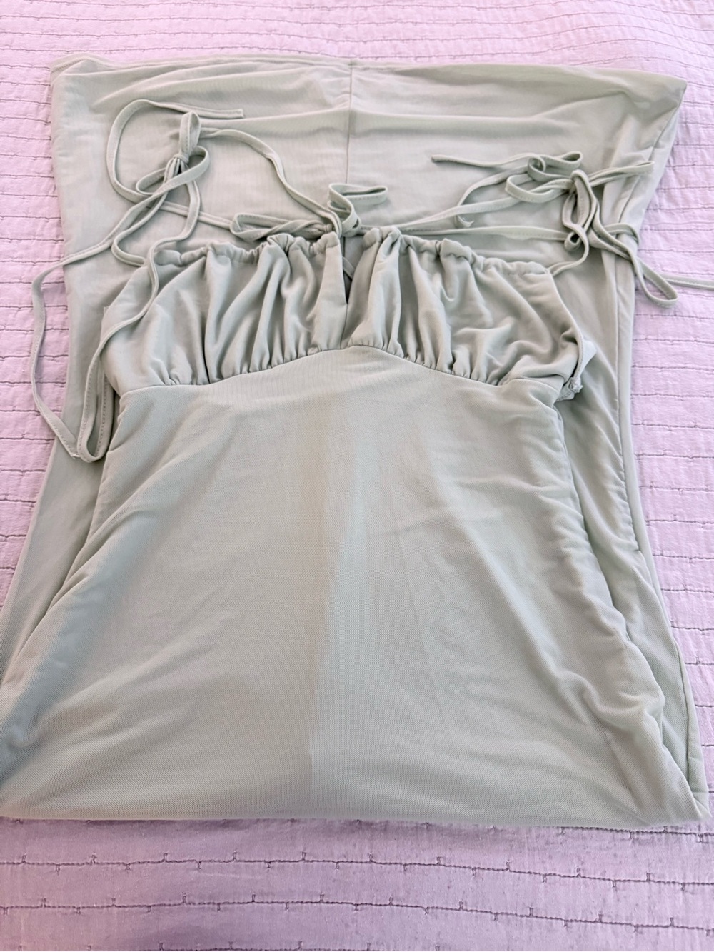 Cider Sage Ruched Strapless Camisole with Tie Straps